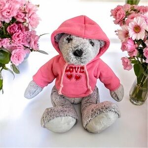 Gray Teddy Bear with Love Hoodie - Valentine’s Day
